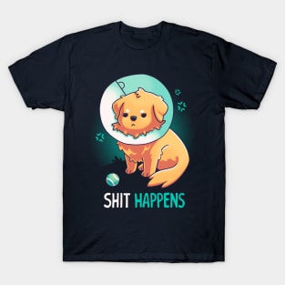 Shit Happens // Golden Retriever, Dogs, Cone of Shame T-Shirt